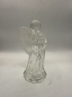 Vintage Clear Glass Angel Figurine Frosted Wings 6.25” Christmas Decor *